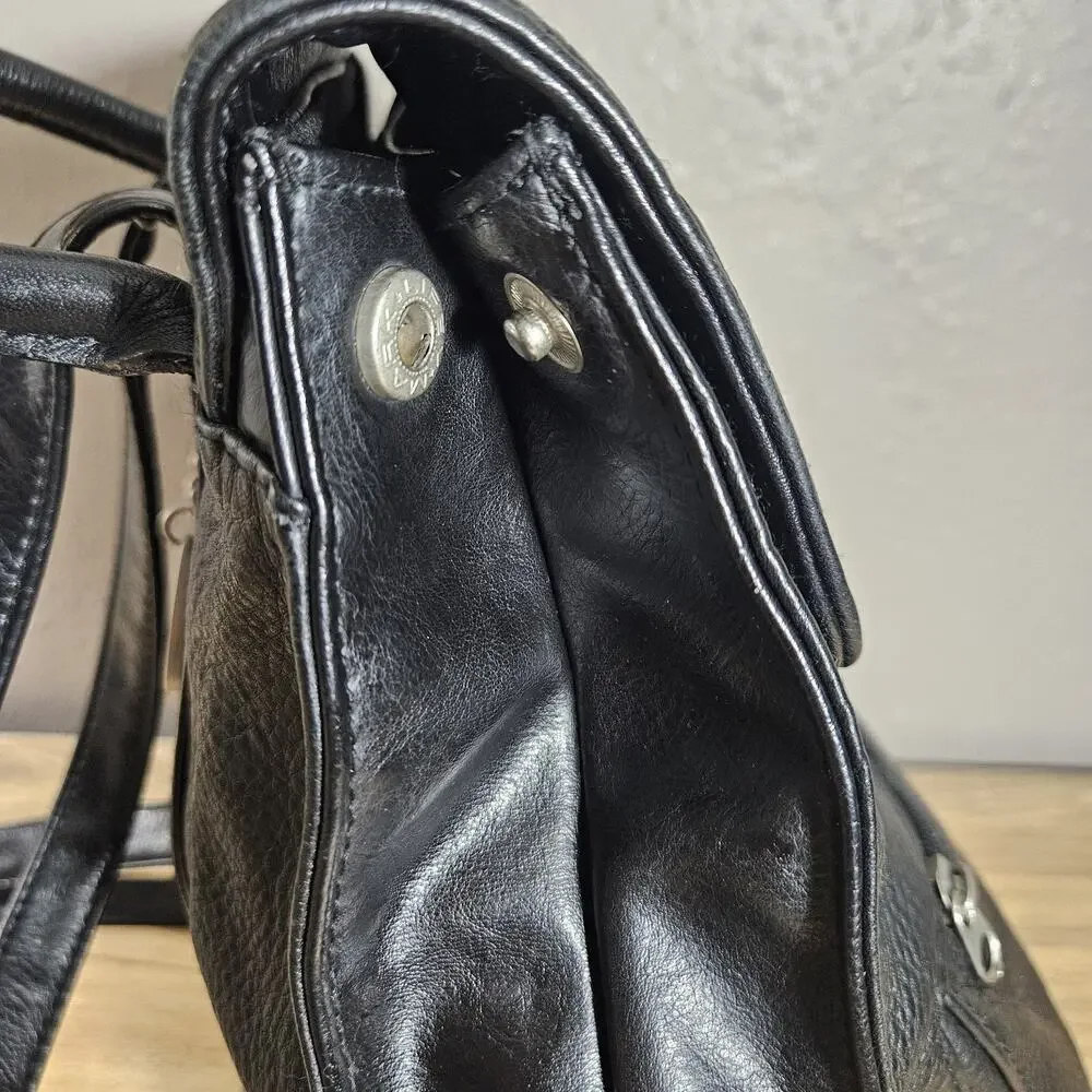 Carriage House Pebbled Black Leather Backpack Y2K Classic Biker Chic Purse